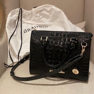 Brahmin Black and Gold Crossbody Bag with Croc Texture